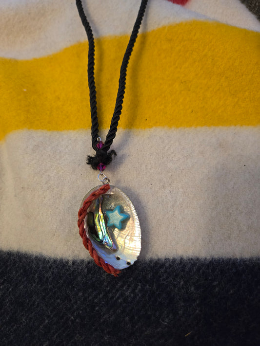 Abalone star with abalone accents and star with red cedar rope twist
