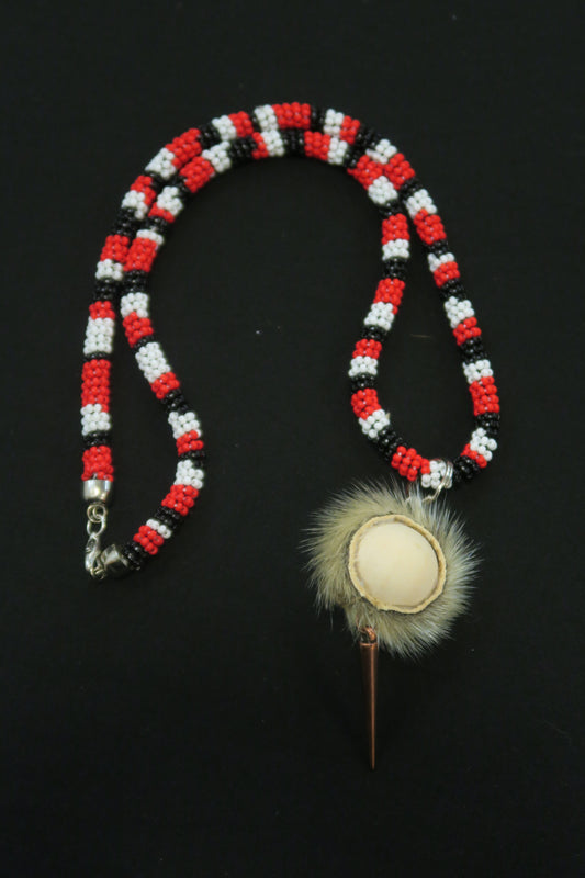 Rope Beaded necklace - faceless seal fur pendant