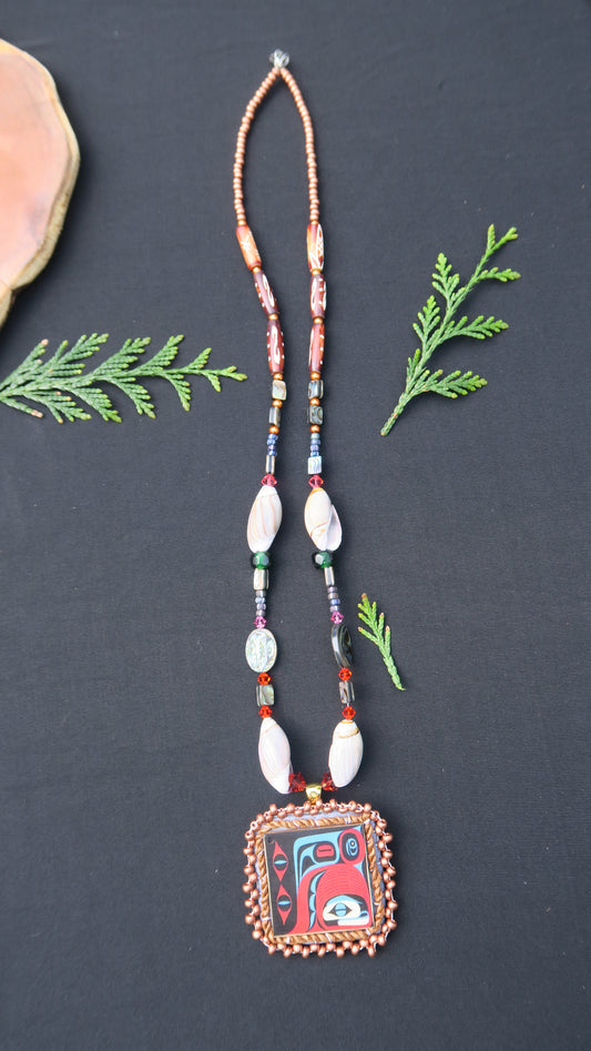 Heiltsuk Haida Necklace with 4 Oliveshells